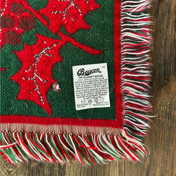 "Peace on Earth" Vintage BEACON Woven Throw Blanket Christmas Made USA 60" x 50" - Picture 3 of 11